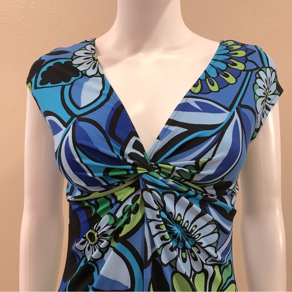 Lizzatti Short Sleeve Dress Womens Size Small 4 6 Blue Green Mid Length Stretch - Picture 5 of 16